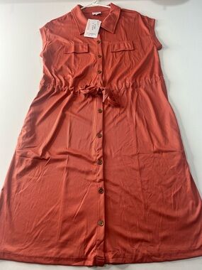 LuLaRoe Small Stacie Button-Front Shirt Dress in Rust